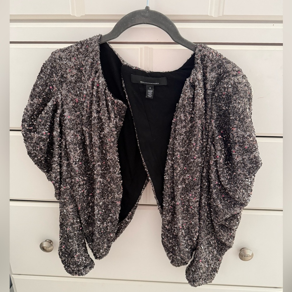 White House Black Market Black and Sequin Shrug